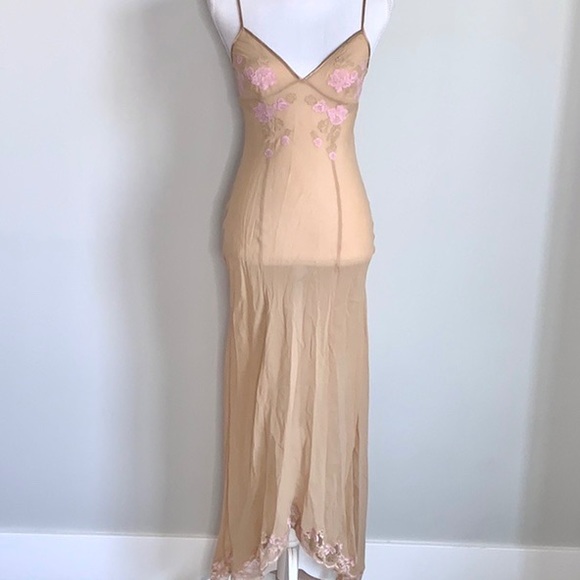 Victoria’s Secret Nude Embroidered Silk Maxi Slip - Picture 3 of 10